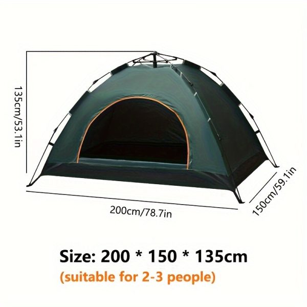 2-Person Green Camping Tent with Rainfly, Quick Open, Hydrophobic Oxford Cloth, Fiberglass Rods, All-Season, Windproof, Zipper Closure, Solid Color, Rectangle Shape, for Family Camping, Hunting, Hiking - 图片 5