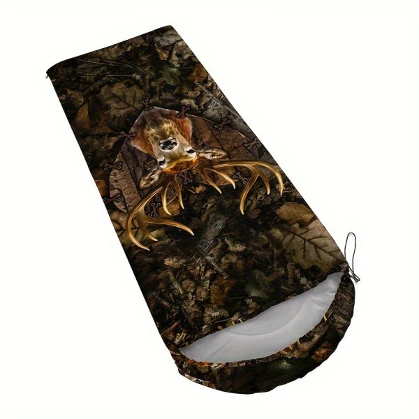 1PC Deer Camouflage Camping Sleeping Bag, 4-Season Portable Lightweight Waterproof Sleeping Bag for Outdoor Hiking, Camping and Mountaineering, Polyester Fabric Material, No Insulation Type - 图片 3