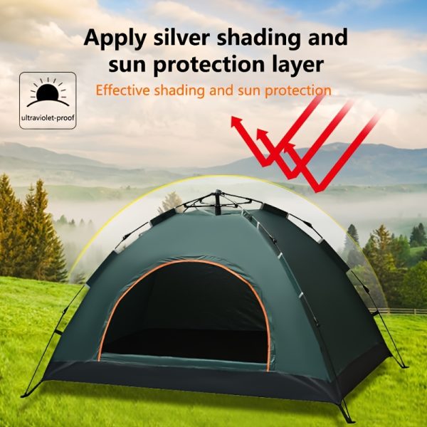 2-Person Green Camping Tent with Rainfly, Quick Open, Hydrophobic Oxford Cloth, Fiberglass Rods, All-Season, Windproof, Zipper Closure, Solid Color, Rectangle Shape, for Family Camping, Hunting, Hiking - 图片 8