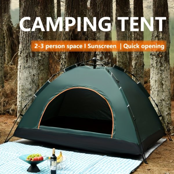 2-Person Green Camping Tent with Rainfly, Quick Open, Hydrophobic Oxford Cloth, Fiberglass Rods, All-Season, Windproof, Zipper Closure, Solid Color, Rectangle Shape, for Family Camping, Hunting, Hiking - 图片 2