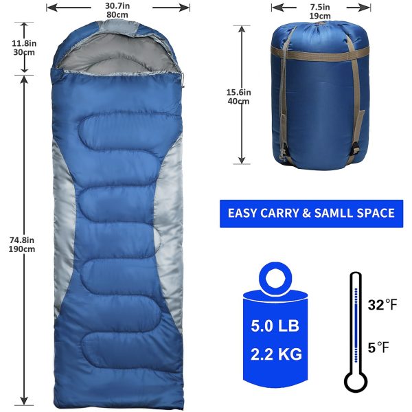 Ultra-Comfort 0°F Winter Sleeping Bag for Adults - Waterproof, Portable with Compression Sack & Envelope Hoodie | Ideal for Camping, Backpacking & All Seasons | Durable Polyester Fiber, Machine Washable - 图片 2