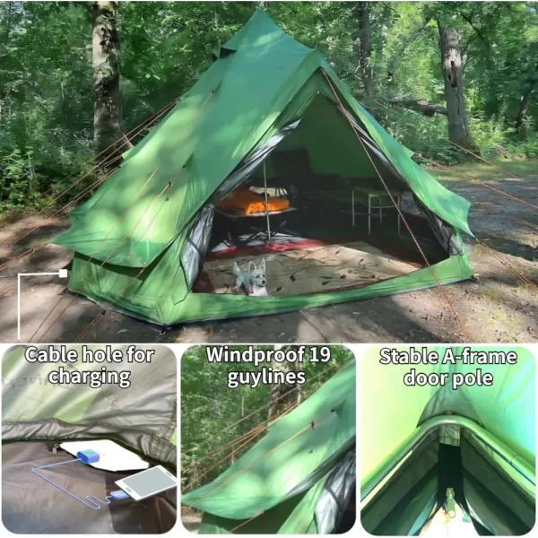 B1 4 Person Lightweight Yurt Tent UPF50+ Glamping Tent with Goundsheet Tarp, 24lbs Roomy 300D Oxford Waterproof Bell Tent - 图片 6