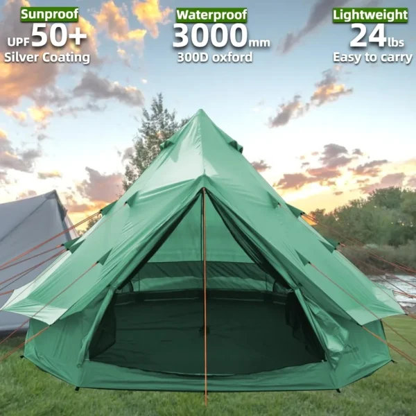 B1 4 Person Lightweight Yurt Tent UPF50+ Glamping Tent with Goundsheet Tarp, 24lbs Roomy 300D Oxford Waterproof Bell Tent - 图片 3