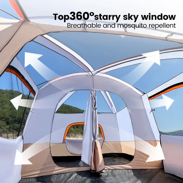 Camping Family Tent 3-12 Person Double Layers Oversize 2 Rooms Thickened Rainproof Outdoor Family Camp Tour Equipment - 图片 3