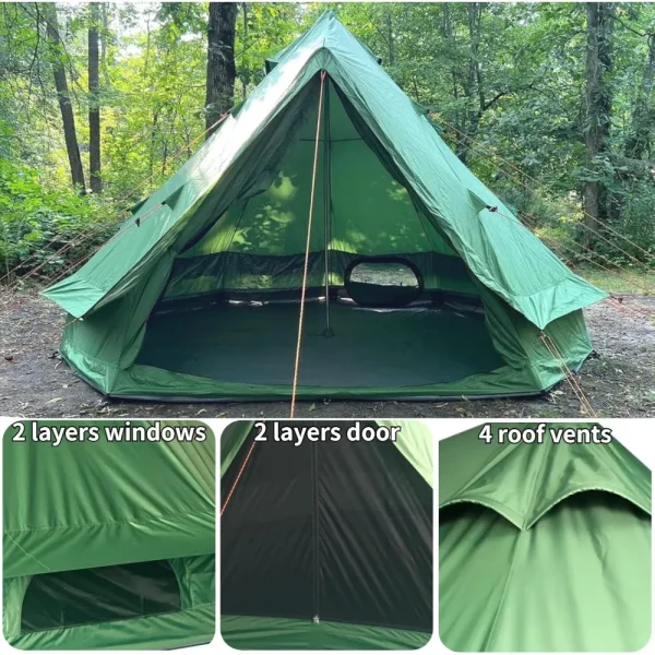 B1 4 Person Lightweight Yurt Tent UPF50+ Glamping Tent with Goundsheet Tarp, 24lbs Roomy 300D Oxford Waterproof Bell Tent - 图片 5