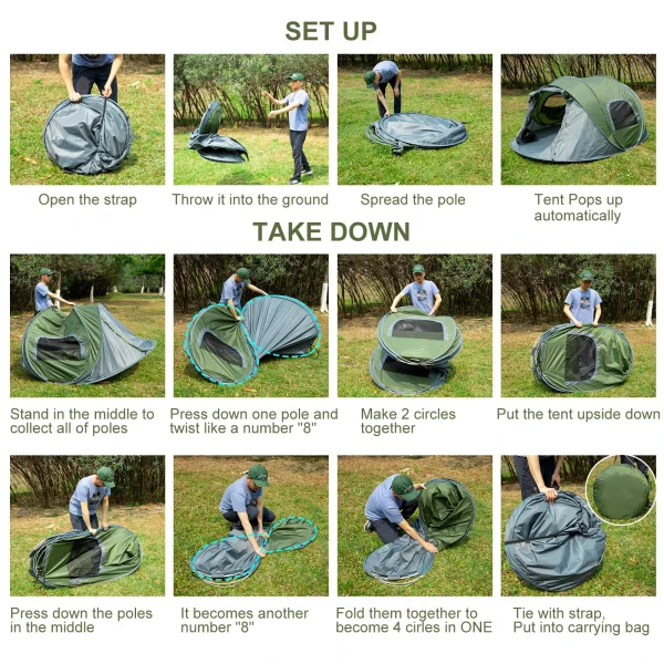 3-4 People Outdoor Throw Open Tent Automatic Pop Up Tents Waterproof Large Space Family Tent for Camping Hiking Tourist - 图片 6