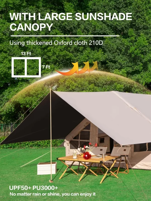 Inflatable Camping Tent with Picnic Blanket 6 Person Cabin Tent Glamping Tents Easy Setup Waterproof Outdoor Tents - 图片 2