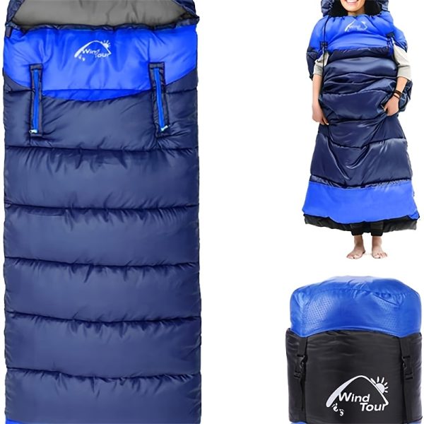 1pc Windproof Outdoor Sleeping Bag for Adults - Lightweight, Waterproof, Warm, Portable & Durable with Convertible Sleeves, Ideal for Camping, Hiking & Travel - 图片 5