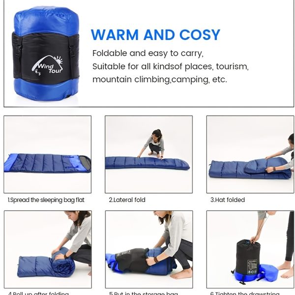 1pc Windproof Outdoor Sleeping Bag for Adults - Lightweight, Waterproof, Warm, Portable & Durable with Convertible Sleeves, Ideal for Camping, Hiking & Travel - 图片 6