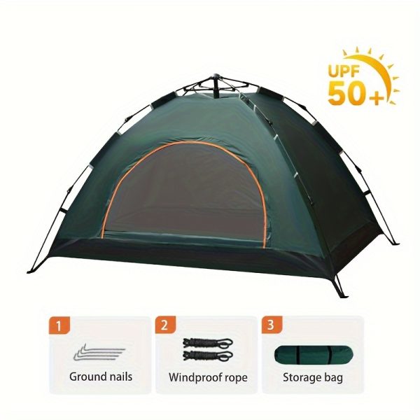 2-Person Green Camping Tent with Rainfly, Quick Open, Hydrophobic Oxford Cloth, Fiberglass Rods, All-Season, Windproof, Zipper Closure, Solid Color, Rectangle Shape, for Family Camping, Hunting, Hiking - 图片 7